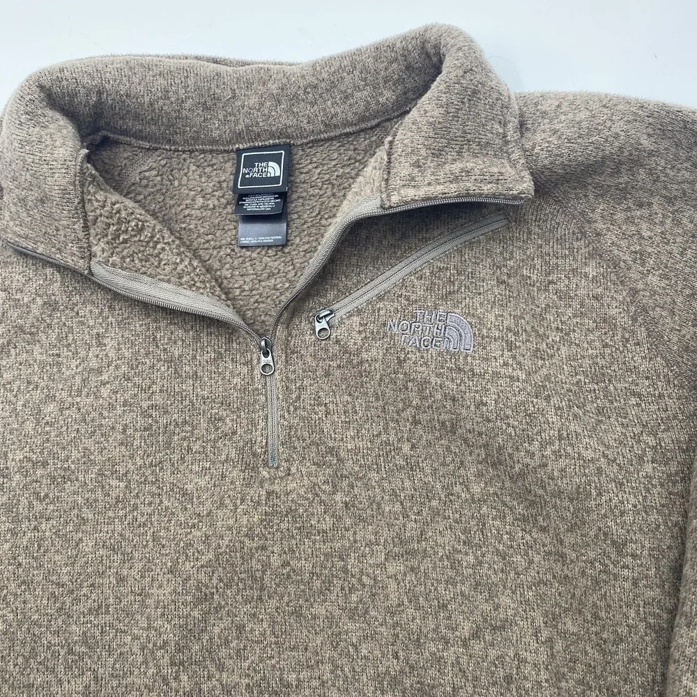 The North Face Jacket Men's Large Brown Fleece 1/4 Zip Up Pullover Mock Neck LNC